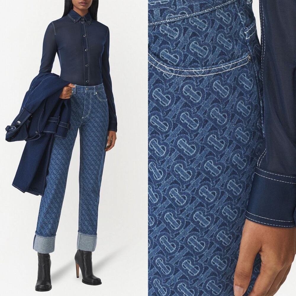 Burberry Women's 26 Marissa Monogram Print Straight Fit Jeans in Blue NWOT $720